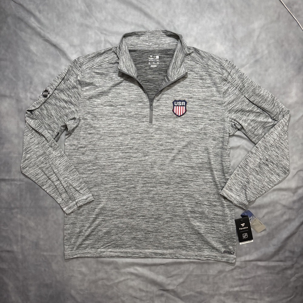 NWT Fanatics Authentic Pro NHL USA Hockey 1/4 Zip Pullover Men's XL Heather